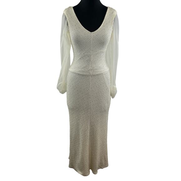 VTG Talk of the Walk Cream Long Sleeve Dress V-Neckline Sparkle Stretch Size S - Picture 1 of 10